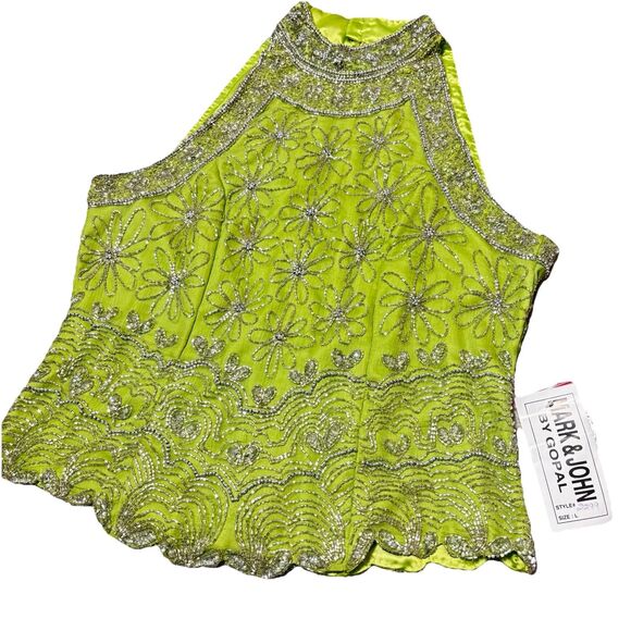 Vintage Daisy Flower Beaded Sleeveless Silk Top by Mark And John by Gopal LG NWT - Picture 1 of 7